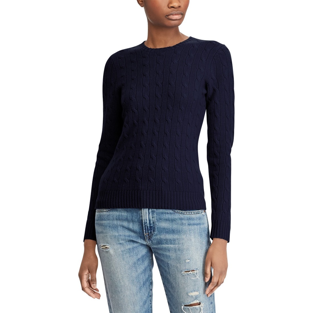 Ladies Crew Neck Cable Knit Sweater